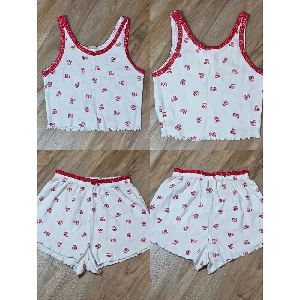 🔺️Messy Bun Just Chillin 8 Ball Cherry Print Top & Shorts Set XSmall
